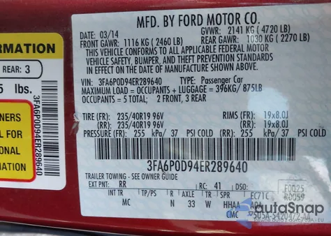 2014 Ford Fusion Titanium from USA, damaged, VIN 3FA6P0D94ER289640